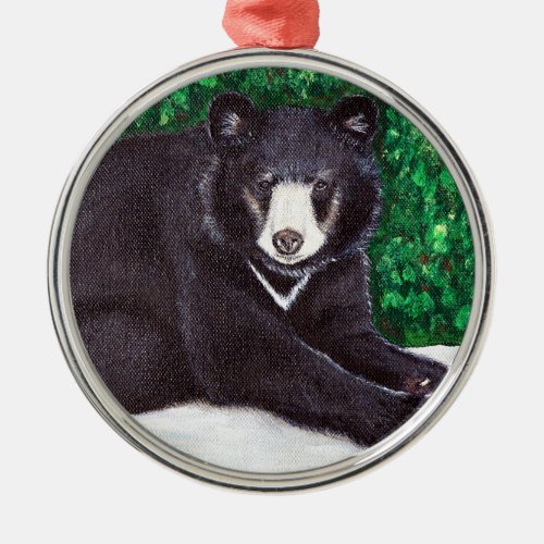Black Bear Painting Metal Ornament