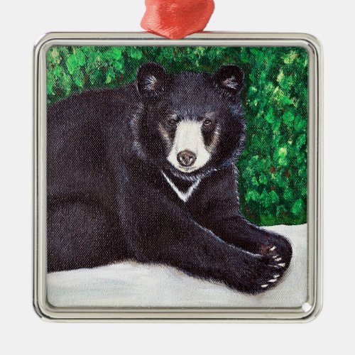 Black Bear Painting Metal Ornament
