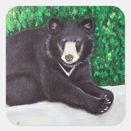 Black Bear Painting Square Sticker