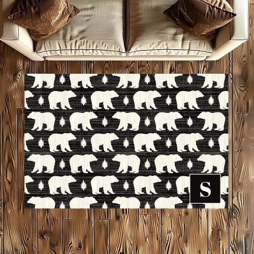 Black Bear Pattern Boho Monogram Rug