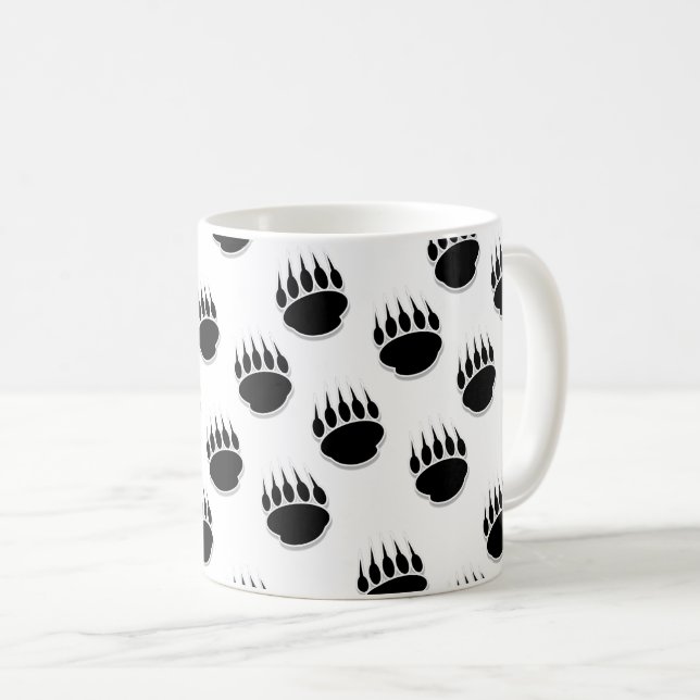 Black Bear Paw Pattern Coffee Mug (Front Right)