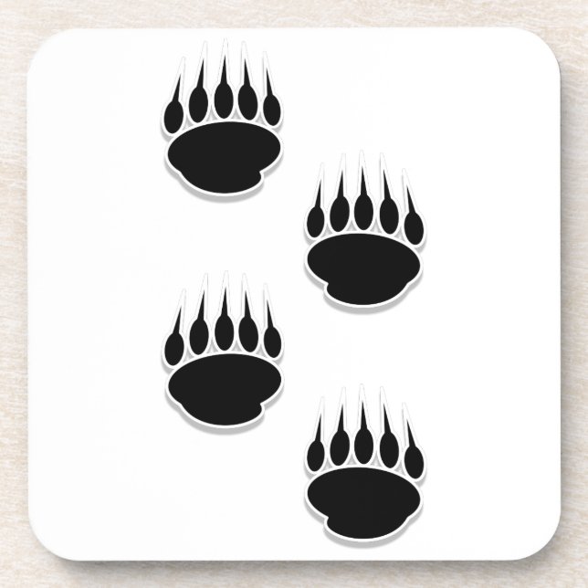 Black Bear Paw Prints Beverage Coaster (Front)