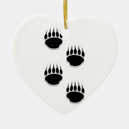 Black Bear Paw Prints Ceramic Ornament