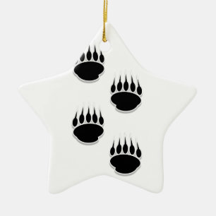 Black Bear Paw Prints Ceramic Ornament