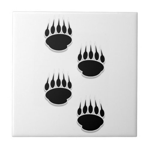 Black Bear Paw Prints Ceramic Tile