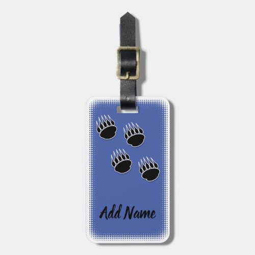 Black Bear Paw Prints Custom Blue Luggage Tag