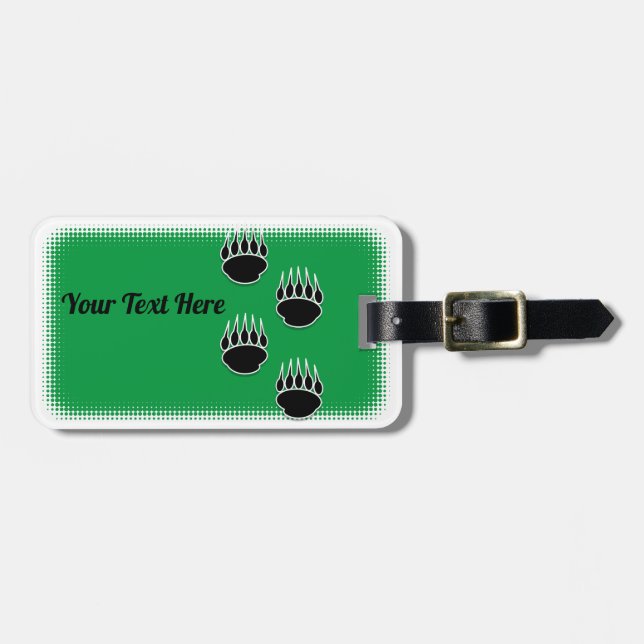 Black Bear Paw Prints Custom Green Luggage Tag (Front Horizontal)