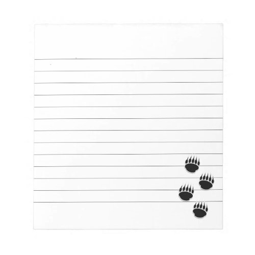 Black Bear Paw Prints Custom Lined Notepad