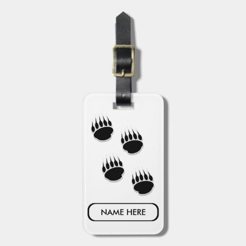 Black Bear Paw Prints Custom Name Luggage Tag