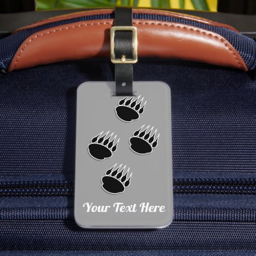 Black Bear Paw Prints Gray Luggage Tag