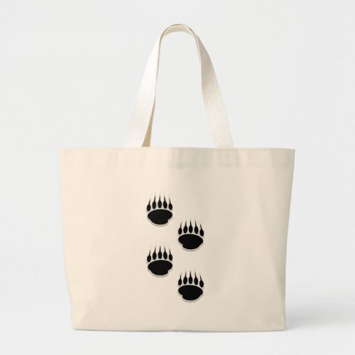 Black Bear Paw Prints Large Tote Bag