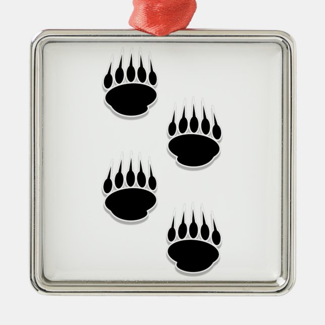 Black Bear Paw Prints Metal Ornament (Front)