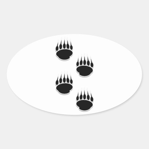 Black Bear Paw Prints Oval Sticker