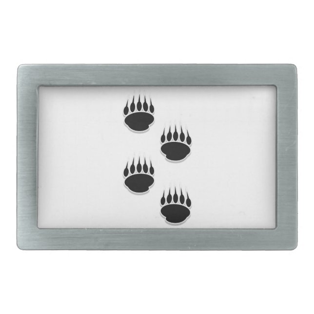 Black Bear Paw Prints Rectangular Belt Buckle (Front)