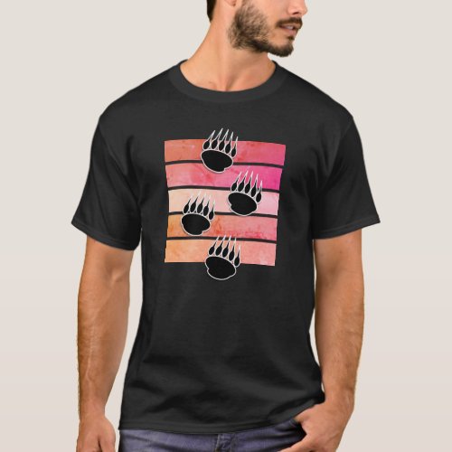 Black Bear Paw Prints Retro Design T_Shirt