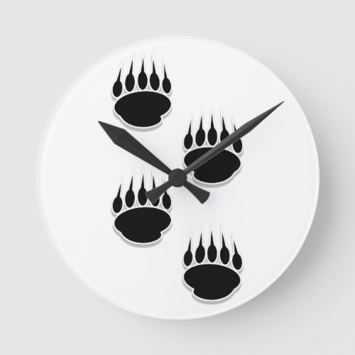 Black Bear Paw Prints Round Clock