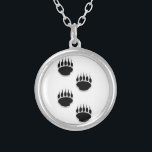 Black Bear Paw Prints Silver Plated Necklace<br><div class="desc">Black bear paw prints. Original image.</div>