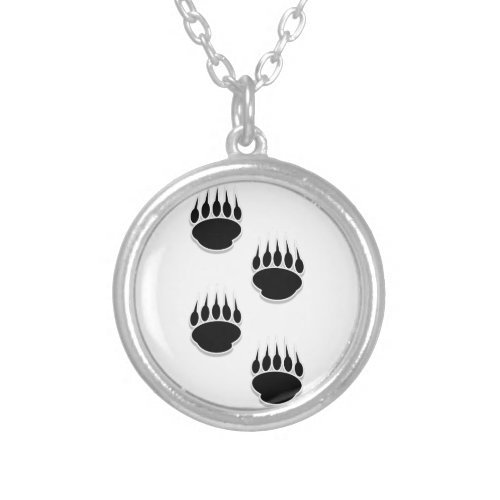 Black Bear Paw Prints Silver Plated Necklace