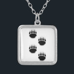 Black Bear Paw Prints Silver Plated Necklace<br><div class="desc">Black bear paw prints. Original image.</div>
