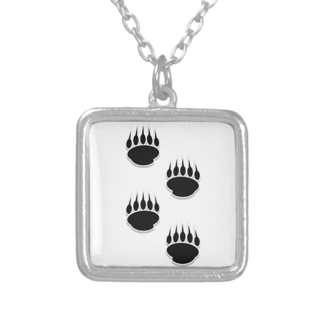 Black Bear Paw Prints Silver Plated Necklace (Front)