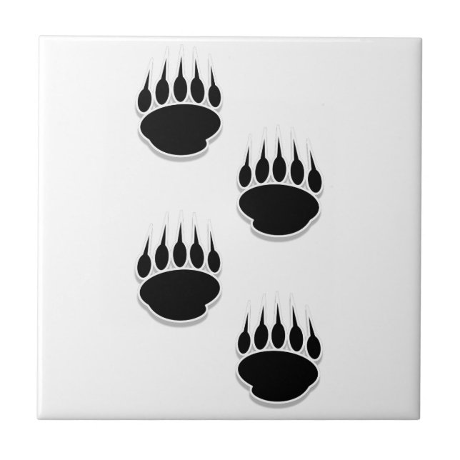 Black Bear Paw Prints Square  Ceramic Tile (Front)