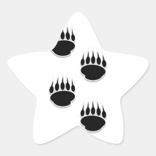 Black Bear Paw Prints Star Sticker