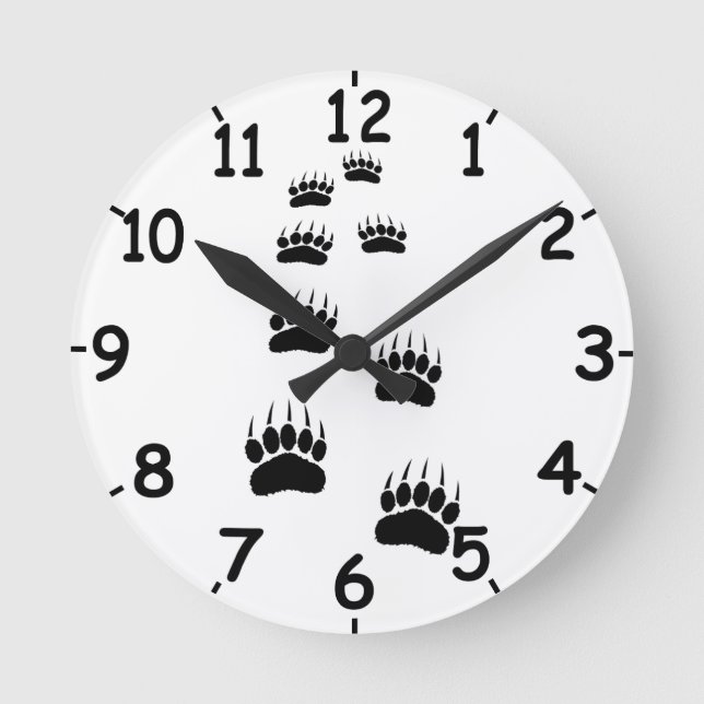 Black Bear Paw Tracks Round Clock (Front)