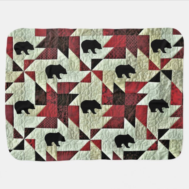 Black Bear Quilt Baby Blanket (Horizontal)