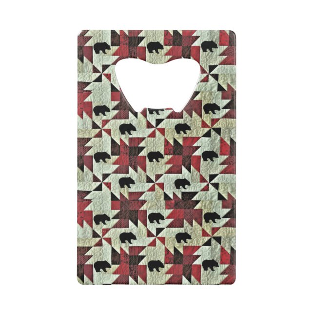 Black Bear Quilt Credit Card Bottle Opener (Front)