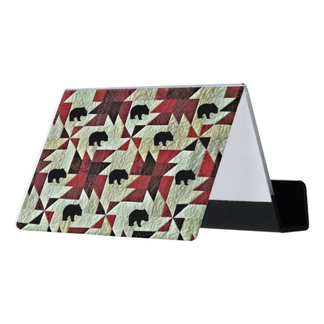 Black Bear Quilt Desk Business Card Holder (Angled Back)