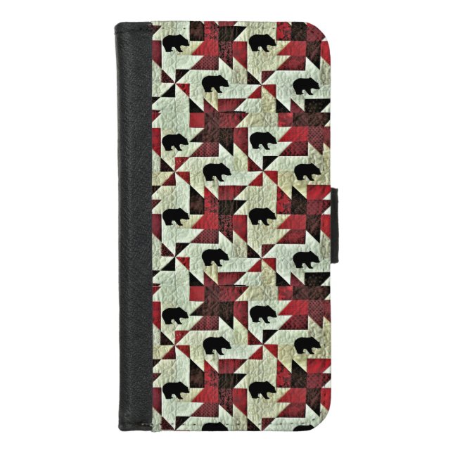 Black Bear Quilt iPhone Wallet Case (Front)
