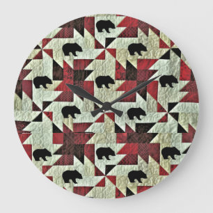 Black Bear Quilt Large Clock