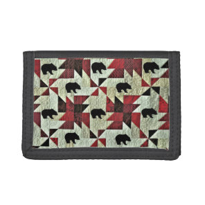 Black Bear Quilt Tri-fold Wallet