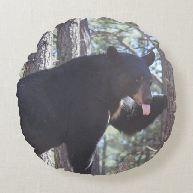 Black Bear Round Pillow (Front)