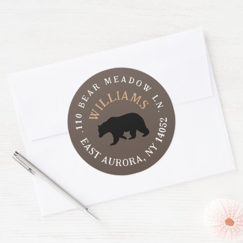 Black Bear Round Rustic Return Address Label