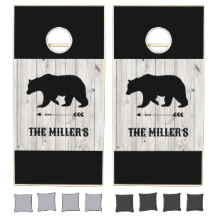 Black Bear Rustic Wood Arrow Tribal Customized Cornhole Set