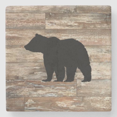 Black Bear Rustic Wood Bath Mat Stone Coaster