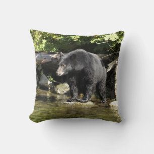 Black Bear Salmon Fishing Wildlife-lover's Design Throw Pillow