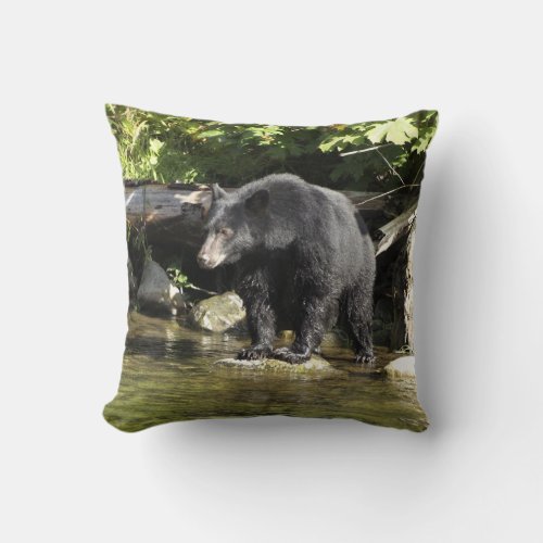 Black Bear Salmon Fishing Wildlife_lovers Design Throw Pillow
