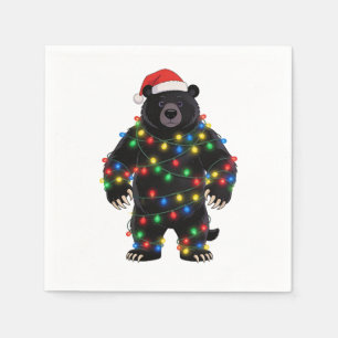 Black Bear Santa Hat Christmas Lights Merry Napkins