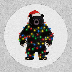 Black Bear Santa Hat Christmas Lights Merry Patch
