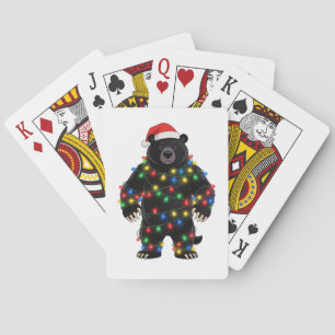 Black Bear Santa Hat Christmas Lights Merry Poker Cards