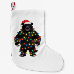 Black Bear Santa Hat Christmas Lights Merry Small Christmas Stocking