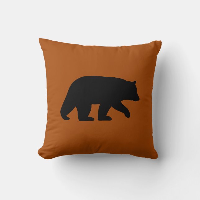 Black Bear Silhouette Burnt Orange Wild Country Throw Pillow (Front)
