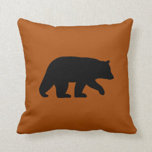 Black Bear Silhouette Burnt Orange Wild Country Throw Pillow