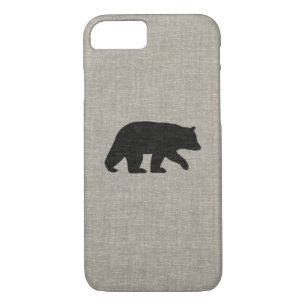 Black Bear Silhouette Faux Linen Burlap Style iPhone 8/7 Case