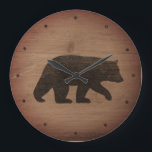 Black Bear Silhouette Large Clock<br><div class="desc">Black Bear Wall Clock. Wood design is printed,  not real wood.</div>