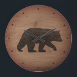Black Bear Silhouette Large Clock<br><div class="desc">Black Bear Wall Clock. Wood design is printed,  not real wood.</div>