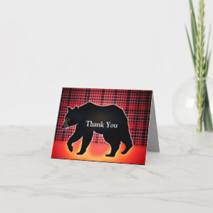 Black Bear Silhouette On Plaid Thank You Card