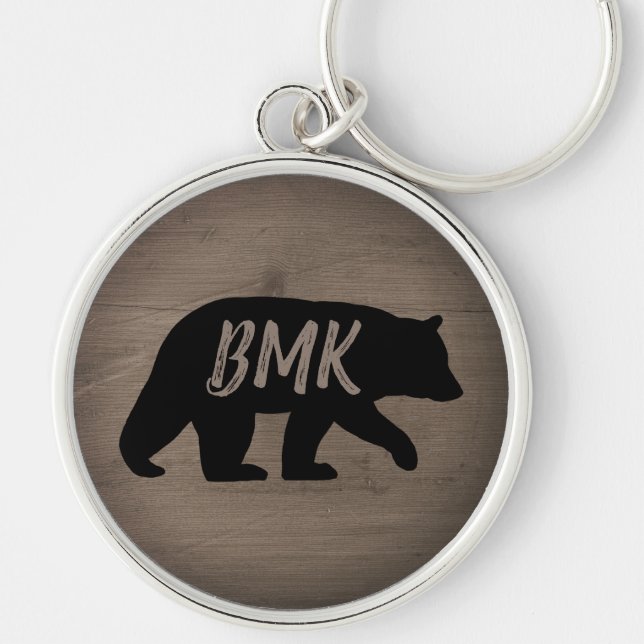 Black Bear Silhouette Personalized Monogram Keychain (Front)